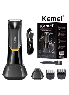 اشتري Kemei ماكينة تشذيب شعر الجسم الاحترافية للرجال والنساء KM-3208 مع ضوء LED USB شحن سريع ورؤوس شفرات سيراميك مقاومة للماء والجاف ومناسبة لحلاقة الجزء الخاص بالجسم في الامارات