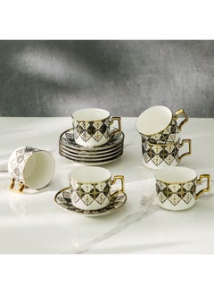 اشتري Majestic Moroccan 12-Piece New Bone China Tea Cup Set 200ml -Serve 6 في الامارات