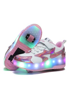 اشتري Kids Roller Skates Light Up Shoes with Double Wheel Shoes LED USB Charging Roller Sneakers for Girls Boys Best Gift في السعودية