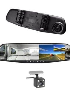 اشتري Car DVR Rear View Mirror Video Recroder 4.3" inch Back Up Car Camera Dual Lens Cam Night Vision Front and Rear Backup Reverse Security for Car في الامارات