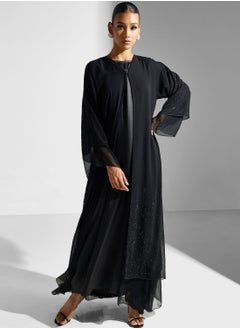 Buy Embellished Black Flared Sleeve Abaya With Sheila in UAE