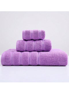 اشتري 3 Pcs Luxury Bath Towels Set, Combed Cotton Bathroom Towels, Lint Free Soft Absorbent, 1* Bath Towel, 1* Hand Towel, 1* Face Towel(Purple) في السعودية