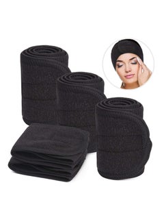 Buy Spa Facial Headband Head Wrap Terry Cloth Headband 4 counts Stretch Towel for Bath, Makeup and Sport (Black)) in UAE