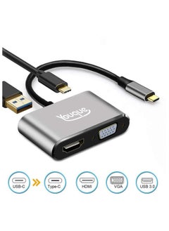 اشتري 4 in 1 USB-C To VGA, HDMI, 3.0 USB and Type-C Adapter Grey في السعودية