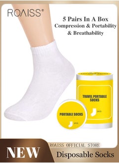 Buy 5 Pairs Disposable Mid Calf Socks for Men Portable Throwaway Compressed Cotton Socks Sweat Absorbent and Breathable Crew Sock for Sports Business or Travel in UAE