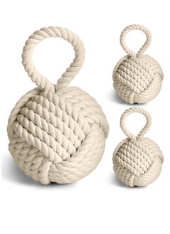 اشتري 1 Pcs 3 Lbs Decorative Door Stop Rope Knot with Handle 6 Inch Nautical Fabric Door Stopper Twisted Knot Cotton Weighted Interior Doorstop for Door Window Bookend Dog Toys, Ivory في الامارات