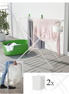 Buy Drying rack and laundry basket set, indoor/outdoor, white in Saudi Arabia