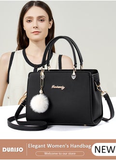 Buy Women's Fashion Handbag Faux Leather Crossbody Bag For Women Large Capacity Hair Ball Pendant Tote Bags Top Handle Satchel Fashionable Travel Shoulder Bag For Ladies in Saudi Arabia