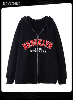 Buy New Style Long Sleeve Zipper Pullover Hoodie Trendy Letter Pattern Autumn and Winter Warm Outwear for Women in Saudi Arabia