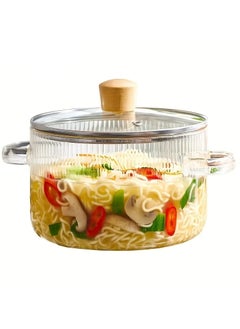 Buy Heat Resistant Food Grade Clear Stripe Glass Cooking Pot With Lid Suitable For Stovetop Microwave Induction 1900ml in UAE