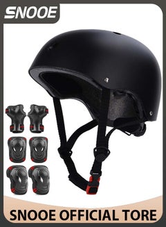 Buy 7 Pcs Multi-Sport Protective Gear Set with Adjustable Helmet Knee and Elbow Pads Wrist Guards fit for Multi Sports Scooter, Skateboarding, Biking, Roller Skating Black in Saudi Arabia
