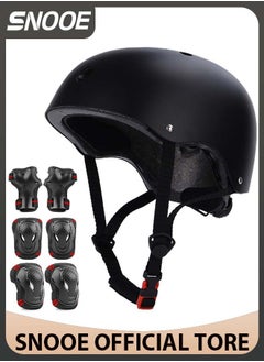 Buy 7 Pcs Multi-Sport Protective Gear Set with Adjustable Helmet Knee and Elbow Pads Wrist Guards fit for Multi Sports Scooter, Skateboarding, Biking, Roller Skating Black in Saudi Arabia