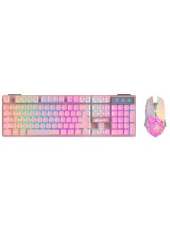 اشتري T3 Gaming Gaming Mechanical Wireless Charging Keyboard Mouse Set Pink في الامارات