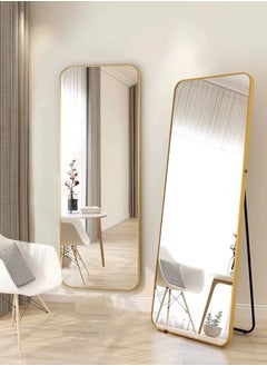 Buy 155*45cm Floor Full Length Mirror Standing Full Body Rounded Corner Rectangle Mirrors with Stand Hanging Wall Mounted Leaning Bedroom Living Room Bedroom Cloakroom,Gold in Saudi Arabia