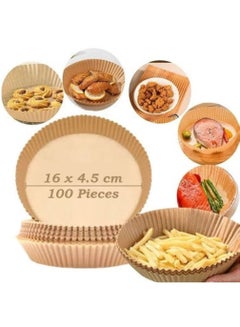 Buy 100-Pieces Air Fryer Disposable Paper Liners Brown 16x4.5cm in UAE