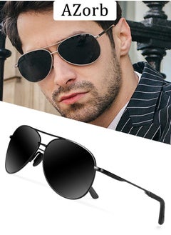 Buy Polarized Sunglasses Men Women Metal Frame Shades Aviator Men's Sun Eye Glasses UV400 Protection For Fishing Driving Travelling Black in UAE