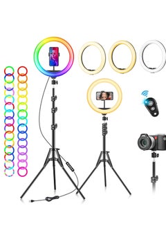 Buy Ring Light with Tripod Stand & Phone Holder - 10 inch Selfie LED Dimmable Desktop Lamp 40 Colors RGB Tall Circle Light for Camera Makeup Video YouTube TikTok Live Streaming (BLACK) in UAE