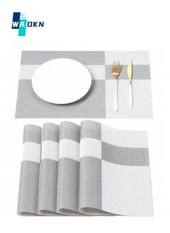 Buy 4 Pieces Non-slip Placemats, Heat-resistant and Washable PVC Table Mats, Suitable for Home, Restaurant, Kitchen, Hotel, Cafe 45×30 cm(Grey and White) in UAE