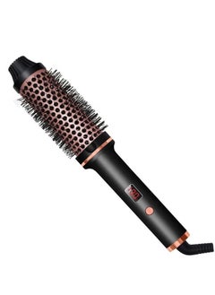 Buy Heating Hair Thermal Brush Straightening Comb Round Brush Curly Hair Inner Button Straight Hair Curling Iron Brush with LCD Display in Saudi Arabia