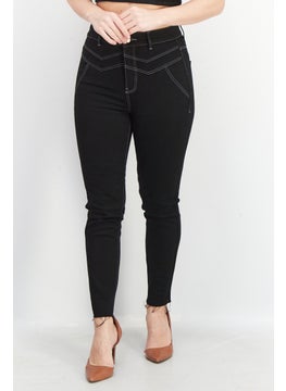 Buy Women Regular Fit Plain Stretchable Jeans, Black in UAE