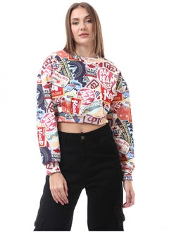 Buy Colorful Patterned Cropped Sweatshirt with Hem in Egypt