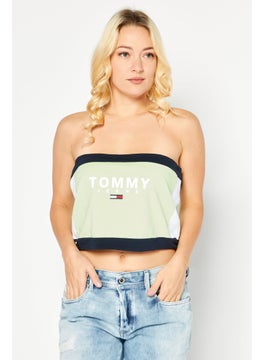 Buy Women Straight Across Strapless Brand Logo Tube Top, Light Green Combo in UAE