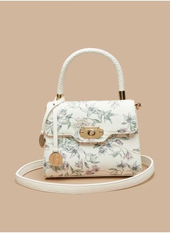 Buy Women's Floral Print Satchel Bag with Top Handle and Adjustable Strap in Saudi Arabia