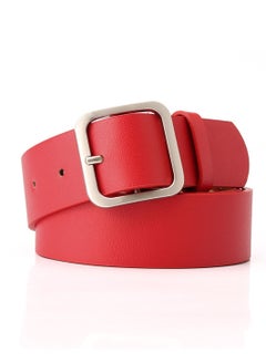 Buy Vintage Simple Versatile Square Button PU Leather Belt 105cm Red in UAE