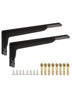 Buy Shelf Brackets 13.5 inch - 2pcs Wall Mounted Triangle Heavy Duty Corner Brace Joint Right Angle L Bracket for DIY Table Bench Countertop - Black in UAE