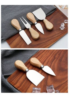 اشتري 4pcs Unique Cheese Knife Tool Set Wood Bamboo Handle Stainless Steel في الامارات