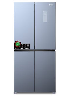 Buy SPJ 435L Four Door Refrigerator, Mirror Glass And No Frost, Adjustable Glass Shelves, Water Dispenser, BLUE, RFG-4BSU559C in UAE