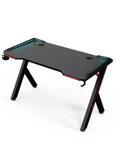 Buy Carbon Fibre Surface Gaming Desk with Led Lights,Large RGB Gaming Computer Desk with Cup Holder Headphone Hook in UAE