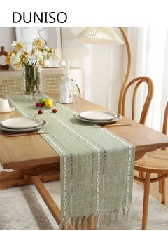 اشتري Farmhouse Table Runner Linen Handmade Rustic Table Runner With Tassels For Holiday Party Dining Room Kitchen Decor 33*183cm في الامارات