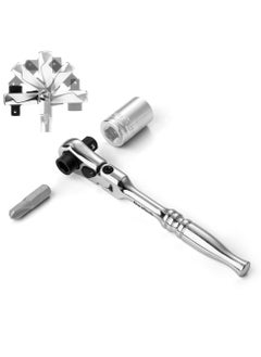 اشتري SYOSI 1/4 Inch Drive Ratchet Handle, 72-Tooth Multifunctional Socket & Bit Driver, 2 in 1 Flex Head Ratchet with Reversible Switch, Alloy Steel Full-Polished Chrome Plating Socket Wrench في الامارات