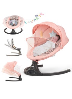 Buy Premium Automatic Electric Baby Swing Chair Cradle for baby With 5 Adjustable Swing Speed Remote Electric Swing with Soothing Vibrations Music Mosquito Net Safety Belt Kids Toys Swing for Babys Pink in UAE