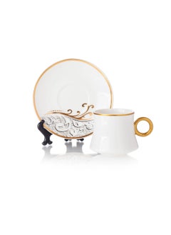 Buy 12 Piece Turkish Coffee Set Pure White Porcelain With Golden Engraving in Saudi Arabia