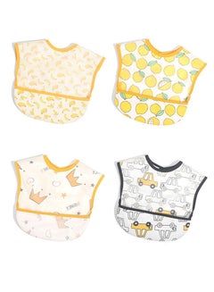 Buy 4 Packs Baby Waterproof Bib with Crumb Catcher Pocket Wipeable Stain Soft Adjustable Snaps Feeding Bibs For Infants and Toddlers in UAE