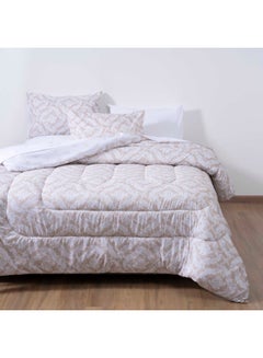 Buy Damask 3-piece Microfiber Comforter Set 240x260cm - Beige in UAE