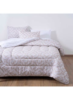 اشتري Damask 3-piece Microfiber Comforter Set 240x260cm - Beige في الامارات