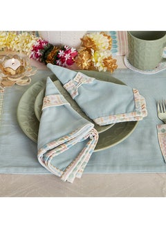 Buy Glimmer Geo 4-Piece Solid Napkin with Printed Flange and Napkin Ring Set 40x40 cm in UAE