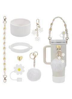 Buy 7pcs Cup Accessories for Stanley Set Including 1 Pcs Water Bottle Handle Strap 1 Pcs Siliocne Stanley Cup Boot 1 Pcs Siliocne Straw Cover, 2 Pcs Charms for Stanley Cup 40oz & 30oz Tumbler (White) in UAE