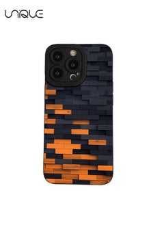 Buy For iPhone 14 Pro Case -Stripe Protective Case Cover - Stylish and Minimalist - Black/Orange in UAE