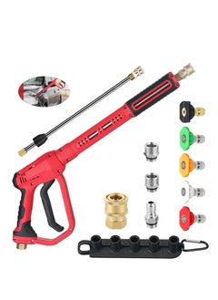 اشتري Pressure Washer Gun with Replacement Wand Extension Adjustible High Power 3/8'' Swivel Quick Connect M22 14mm/M22 15mm Fitting 5 Nozzle Tips Holder (4000 PSI/Red) في الامارات