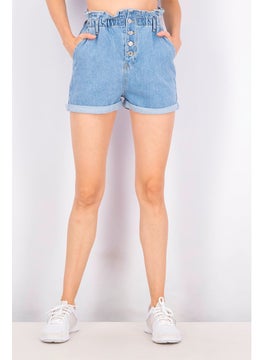 Buy Women High Rise Denim Short, Wash Blue in UAE