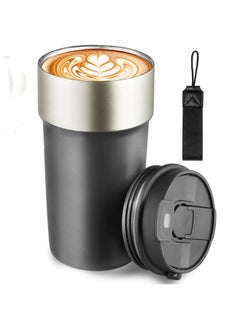 Buy 500 ML Travel Coffee Mug Tumbler with Lid and Straw, Insulated Leak Proof Thermos with Flip Lid, Stainless Steel Vacuum Cup for Hot and Cold Drinks, Black in Saudi Arabia