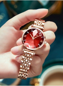 اشتري OLEVS Prismatic Diamond Watch Fashion Luxury Watches for Women Fine Classy Steel Analog Quartz Watch, red-face في السعودية