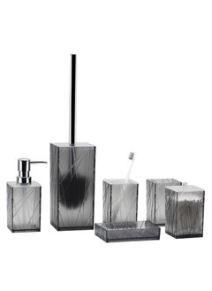 Buy Bathroom Accessories Set 6pcs,Grey Bathroom Accessories Set with Soap Dispenser, Soap Dish, Toilet Brush Holder, Toothbrush Holder & Cup, Cotton Swab Holder in UAE