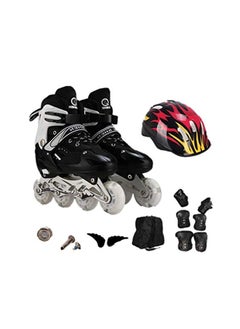 Buy Full Flashing Roller Skate Shoes Adjustable With Protective Suit For Kids Girls & Boys  Size (32-37), Black in UAE