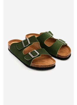 Buy Men Plain Slip On Cork Sandals, Light Green Khaki in UAE