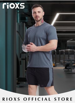 Buy Men's Workout Running Shorts Athletic Elastic Waist Shorts Breathable Quick-Drying Loose Drawstring Short Pants With Pockets in Saudi Arabia